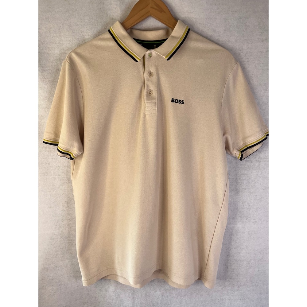 Hugo Boss men's polo shirt tan Sz Medium NWOT summer resort wear quiet luxury